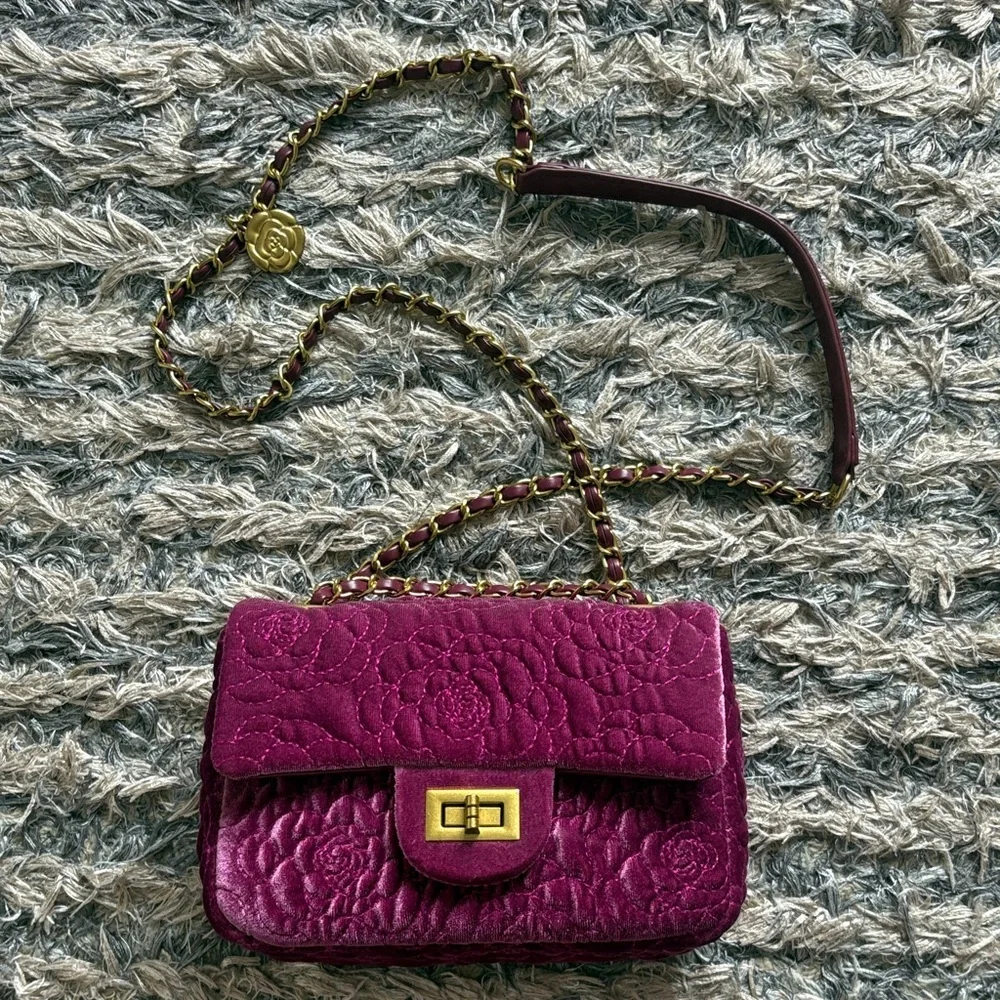 Plush Quilted Pink Shoulder Bag with Chain Strap Gold Hardware